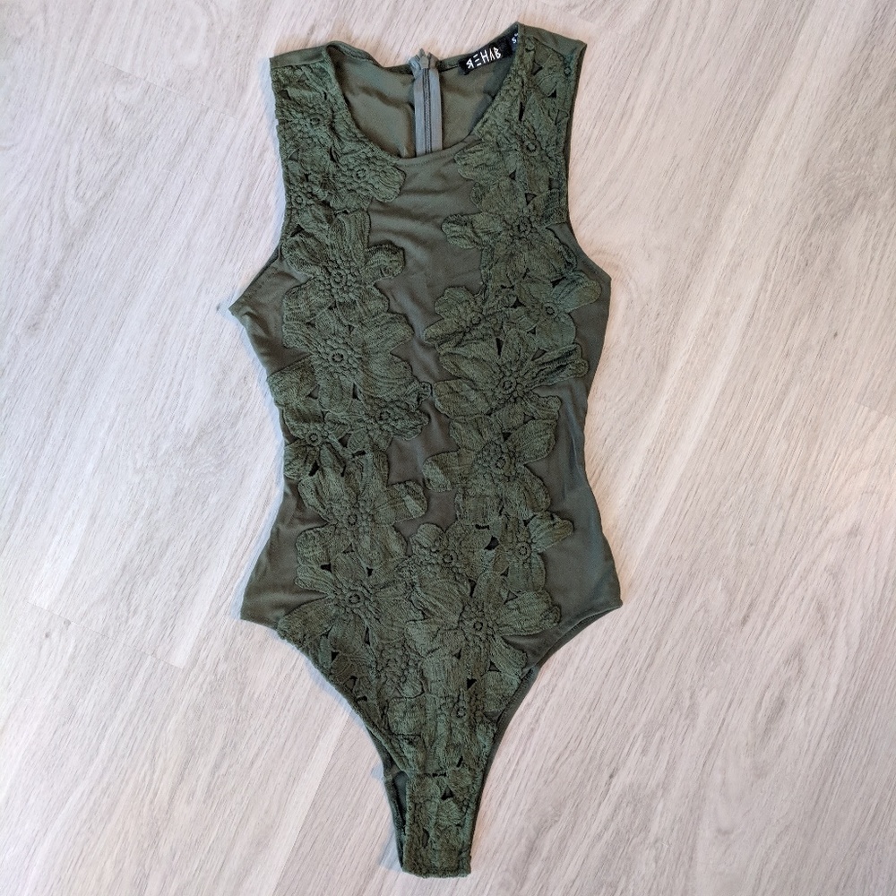 Floral Embroidered Sheer Mesh Bodysuit